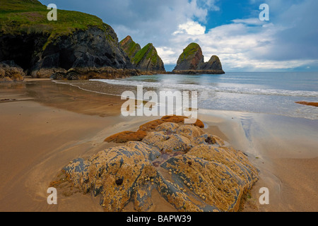 Nohovol Cove su Co.Cork costa,Repubblica di Irlanda,mostrando cirripedi cresce su rocce in primo piano Foto Stock