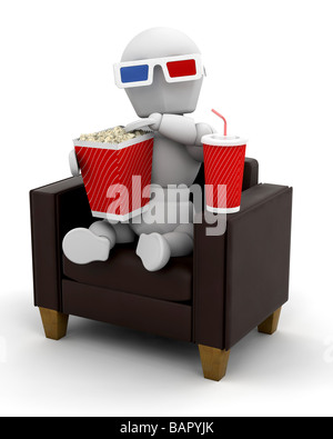 3D render di qualcuno con pocorn e bicarbonato di sodio Foto Stock