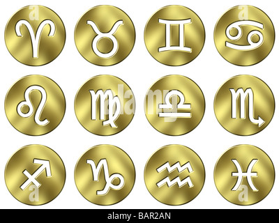 3d golden segni zodiacali Foto Stock