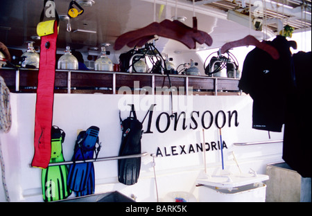 A bordo di yacht a motore 'Monsoon' Scuba diving live - a bordo. Al di ancoraggio alle Maldive. Oceano Indiano, Foto Stock