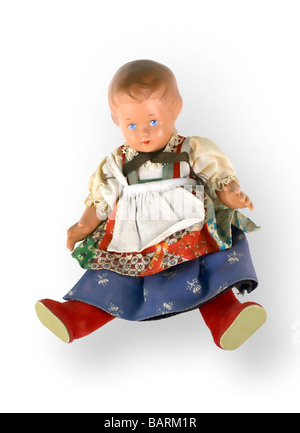 Antique Doll da circa 1950 isolato su bianco e il percorso di clipping incluso Foto Stock
