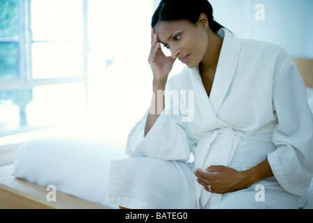 Depressione durante la gravidanza. Sheis a termine. Foto Stock