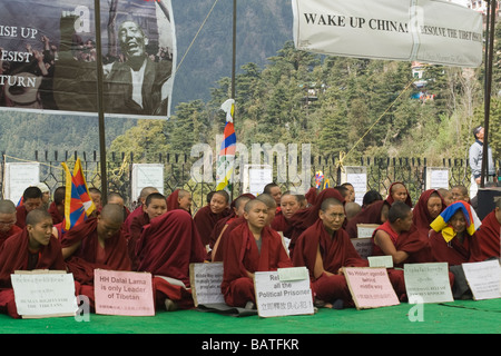 Buddista Tibetana monache che protestavano pacificamente fifity dopo anni di asilo in India a Mceod Ganj Dharamsala, India Foto Stock