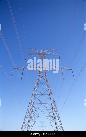 Elettricità piloni di sostegno delle linee di alimentazione. Foto Stock