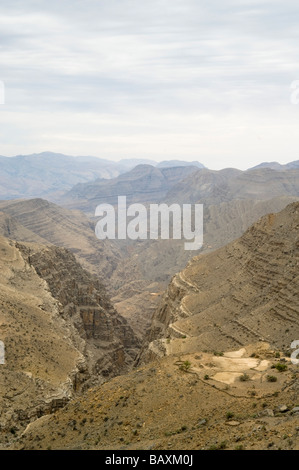 Rocky Mountain paesaggio e canyon, Sayh altopiano, Hajjar Monti, Kashab, Khasab, Musandam, Oman Foto Stock