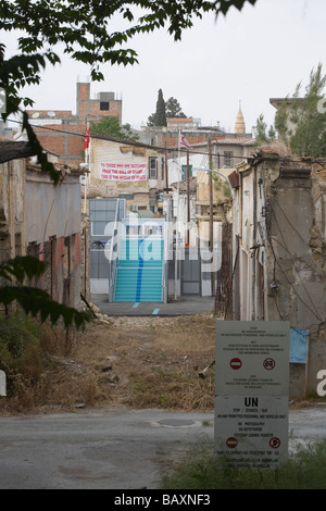 Onu sul confine Ledra Street, ONU zona controllata, zona di buffer, linea verde, città divisa, Lefkosia, Nikosia, Cipro del Sud, Cipro Foto Stock