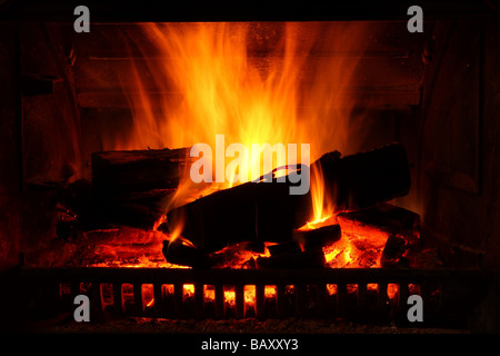 In prossimità di un fuoco aperto in una griglia Foto Stock