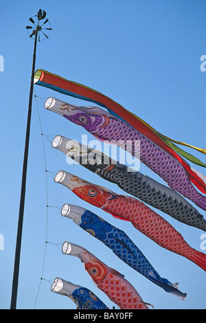 Koinobori, Flying carpe, ragazzo annuale del giorno, Giappone Foto Stock