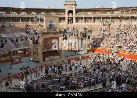 Pre-Show commistione, Wetten Dass,... Il tedesco della produzione televisiva in Palma Plaza de Toros Arena, Palma di Maiorca, isole Baleari Foto Stock