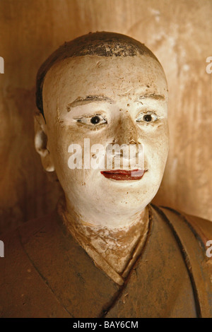 Scultura in legno di un monaco, Dong Ye tempio, la più antica sala di legno in Chan, costruita nel 782, Wutai Shan, cinque Terrazza Mountain, Buddhis Foto Stock