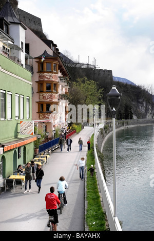 Fiume Inn Alte Stadt Boardwalk Kufstein Tirol Austria Foto Stock