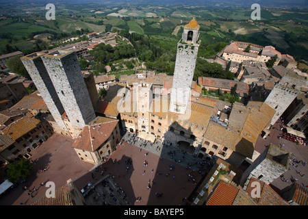 Vista aerea di torri di San Gimignano, Toscana, Italia Foto Stock