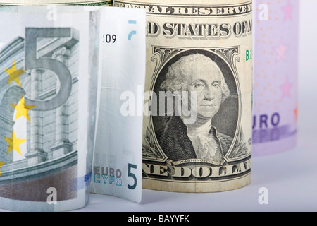 Euro e Dollaro rotoli Foto Stock