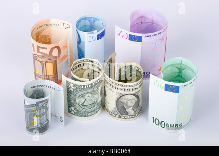 Euro e Dollaro rotoli Foto Stock