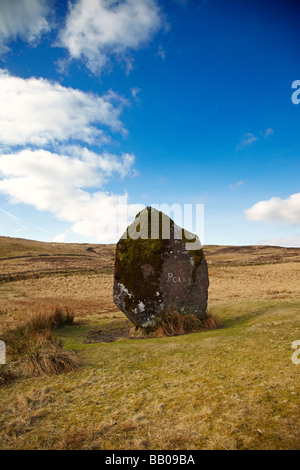 Maen Llúria pietra permanente, vicino Ystradfellte, Brecon Beacons, Wales, Regno Unito Foto Stock