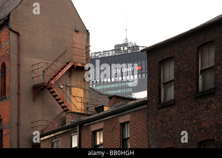 City Tower, ex Sunley Tower, Picadilly Gardens, preso dalla Northern Quarter, Manchester, Regno Unito Foto Stock