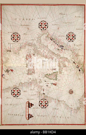 Portolan atlas del Mare Mediterraneo,l'Europa occidentale,e la costa nord-occidentale dell'Africa - Mediterraneo centrale Foto Stock