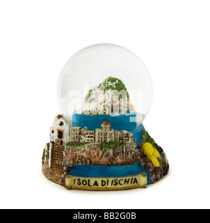 Ischia snow globe isolato su bianco con tracciato di ritaglio Foto Stock