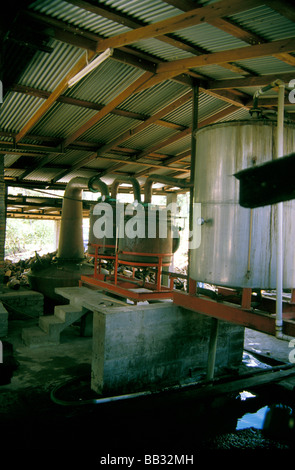 Caraibi, Grenada, Fiume Antoine. Vecchie caldaie di rame presso il fiume Antoine Distilleria di Rum, 1785. Foto Stock