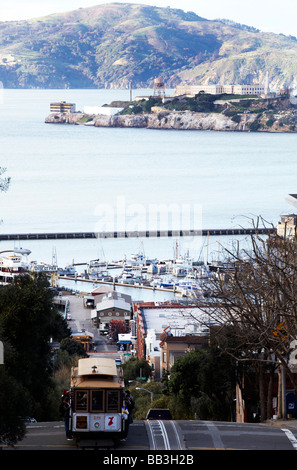 Scena di strada con il tram di San Francisco Foto Stock