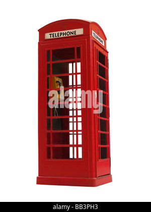 Stile Londra pubblica rosso cabina telefonica isolata su bianco Foto Stock