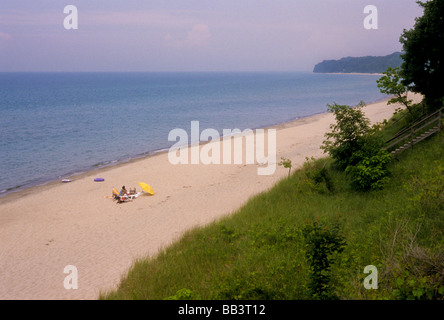 Unione Pier, Michigan, incontaminata e quasi vuoto spiaggia lungo il lago Michigan della costa meridionale Foto Stock