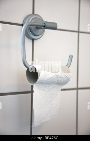 Svuotare la carta igienica in un bagno in camera Foto Stock