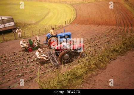 Agricola diorama del Museo della Scienza di Londra che mostra di macchine agricole di cavoli di raccolta Foto Stock