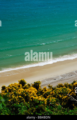 Guardando verso il basso sulla baia di Swanage da Ballard giù Dorset England Regno Unito Foto Stock