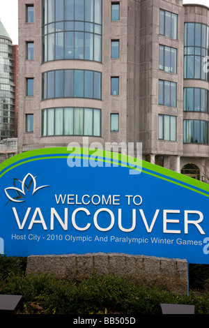 Segno di benvenuto per la città ospitante delle Olimpiadi Invernali 2010 Vancouver British Columbia Canada Foto Stock