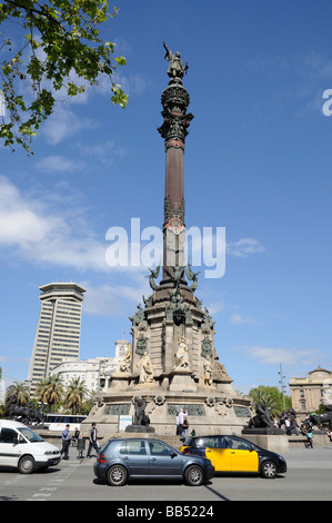 Un monumento di Cristoforo Colombo alla fine della Rambla, Barcelona, Spagna Foto Stock