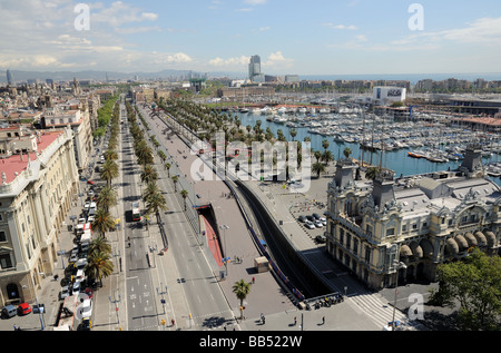 Vista aerea del vecchio quartiere del porto di Barcellona, Spagna Foto Stock