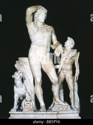 Dioniso (latino: Bacco), dio greco del vino, con satiro, marmo, collezione Ludovisi, Musei Capitolini, Roma, lunghezza intera, Foto Stock