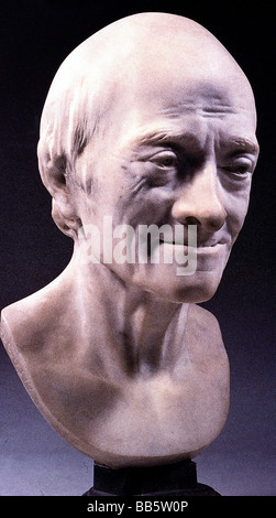 Voltaire (Francois Arouet), 21.11.1694 - 30.5.1778, filosofo francese, ritratto, busto di Jean-Antoine Houdon, marmo, 1778, Musee des Beaux-Arts, Angers, Foto Stock