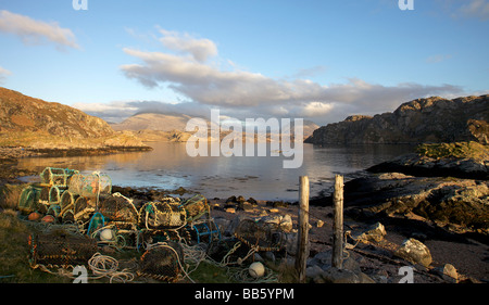 Bagliore di sera a Loch Inchard Kinlochbervie Sutherland Foto Stock