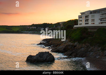 Tramonto al Langland Bay, Penisola di Gower, West Glamorgan, South Wales, Regno Unito Foto Stock