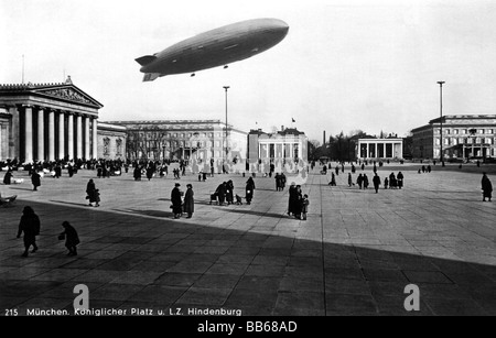 Trasporti/trasporti, aviazione, aeronavi, Zeppelin, LZ 129 'Hindenburg', su Monaco di Baviera, marzo 1936, Foto Stock