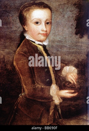 Mozart, Wolfgang Amadeus, 27.1.1756 - 5.12.1791, compositore austriaco, a metà lunghezza, dipinto a olio di Johann Zoffany, 1764, Foto Stock