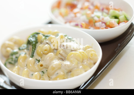 Appena cotto o cotto al forno in stile italiano Maccheroni con salsa al formaggio Agianst uno sfondo bianco con un tracciato di ritaglio e nessun popolo Foto Stock