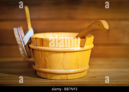 Sauna benna, interno di un cedro sauna. Foto Stock