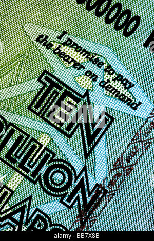 Disegno di legge dello Zimbabwe da dieci trilioni di dollari Foto Stock