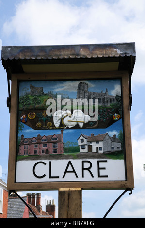 Segno di villaggio, Clare Inghilterra Suffolk REGNO UNITO Foto Stock