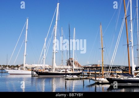 Velieri ormeggiati a Marina nel porto di Newport, Rhode Island. Stati Uniti d'America Foto Stock