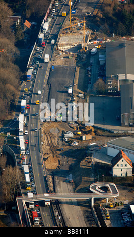 Foto aerea, B1 autostrada federale Wattenscheid, aggiornamento sito di costruzione, Bochum, la zona della Ruhr, Renania settentrionale-Vestfalia, Germania, UE Foto Stock