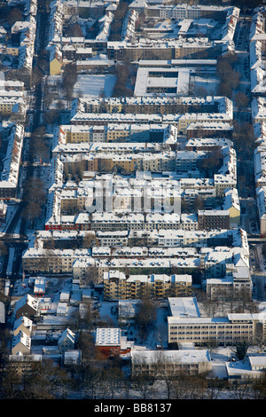 Foto aerea, perimetro block development, case residenziali, Schalke di Gelsenkirchen, la zona della Ruhr, Renania settentrionale-Vestfalia, Germa Foto Stock