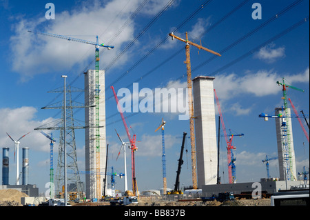 Il controverso del carbone power station in costruzione, Moorburg, Amburgo, Germania, Europa Foto Stock