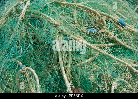 Close up of green fishing net L Estartit Costa Brava Catalonia Spain Foto Stock