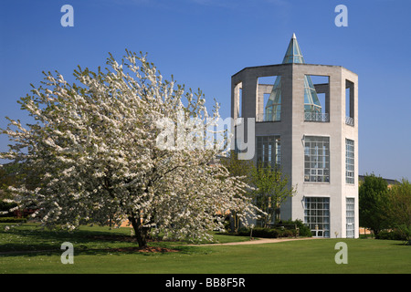 'Moller centro' Churchill College di Cambridge University, la molla sul fiore di ciliegio. Foto Stock