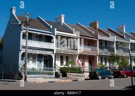 Una fila di terrazza Vittoriana case nel borgo di Paddington, Sydney, Australia Foto Stock
