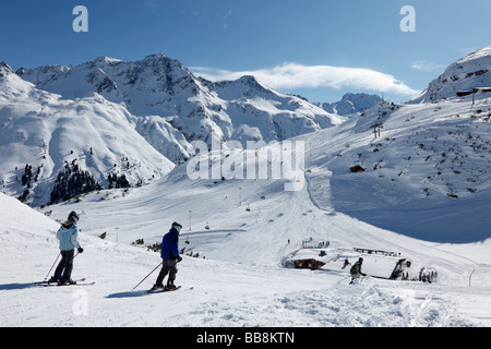 Silvapark Galtuer, area sciistica Silvretta mountain range, Valle di Paznaun in Tirolo, Austria, Europa Foto Stock